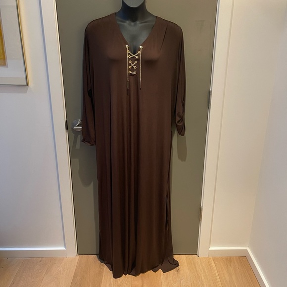 Michael Kors Sz 3x Maxi Dress Brown with Gold Details - Picture 11 of 15